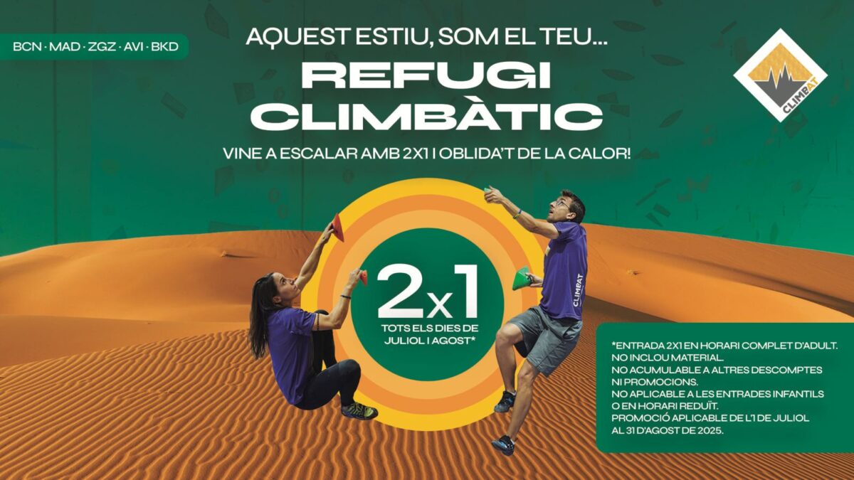 Promoció 2x1 en entrades d’adult a Climbat estiu 2025. Refugi Climbàtic amb centres climatitzats.