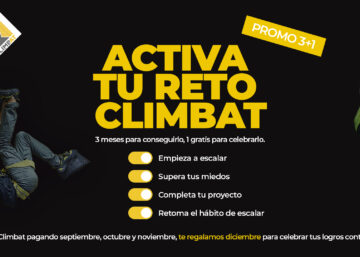 Imagen promocional de Climbat con el texto "Activa tu reto Climbat" y una oferta especial.