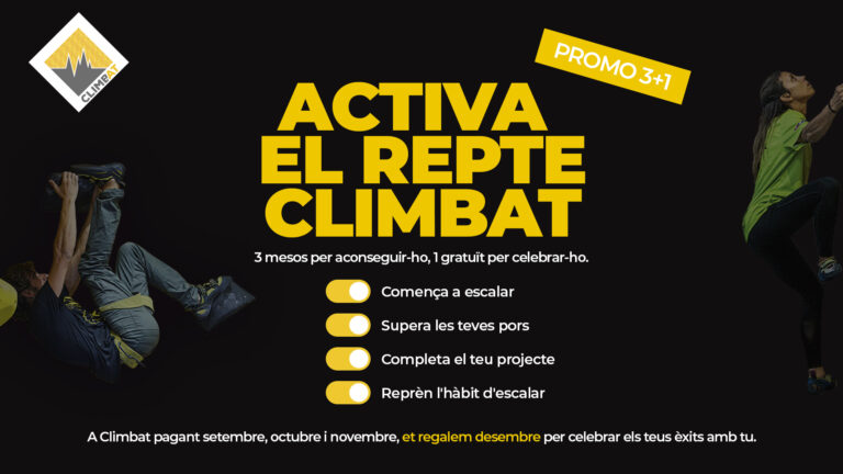 Imatge promocional de Climbat amb el text "Activa el teu repte Climbat" i una oferta especial.