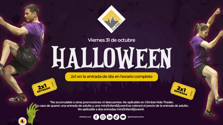 Promoción de Halloween en Climbat con oferta 2x1 en entradas de día.