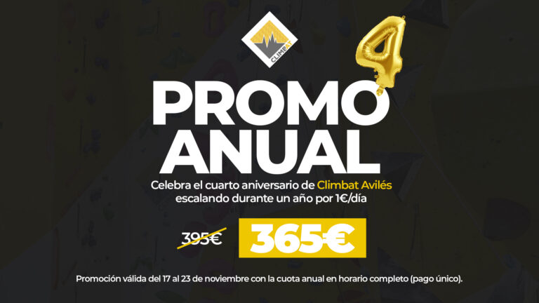 Promoción anual de Climbat Avilés por el cuarto aniversario: escalada durante un año por 1 euro al día.