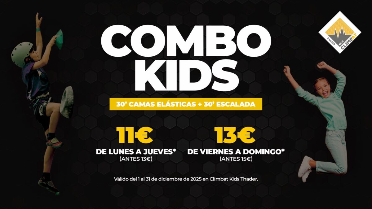 Promoción Combo Kids en Climbat Kids Thader con escalada y camas elásticas para niños en diciembre de 2025