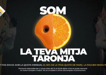 Promoció Climbat de Sant Valentí amb presa d’escalada i mitja taronja, descompte del 50% en la quota del mes de març.