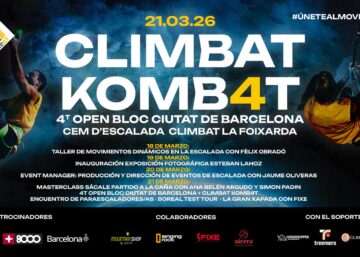 Cartel del Climbat Komb4t 2026, 4º Open Bloc Ciutat de Barcelona en el CEM d’Escalada Climbat La Foixarda.