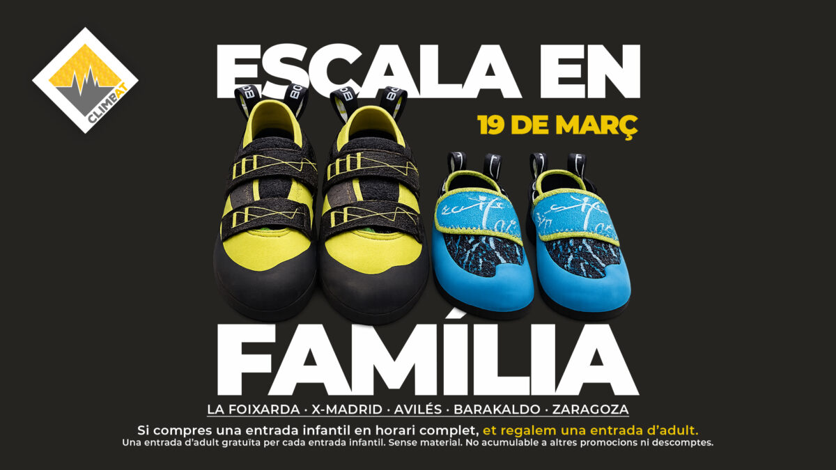 Promoció Dia del Pare a Climbat: escalada en família amb entrada infantil i entrada d’adult gratuïta el 19 de març.