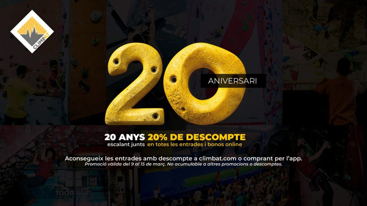 20 aniversari Climbat amb 20% de descompte en entrades i bons online d’escalada