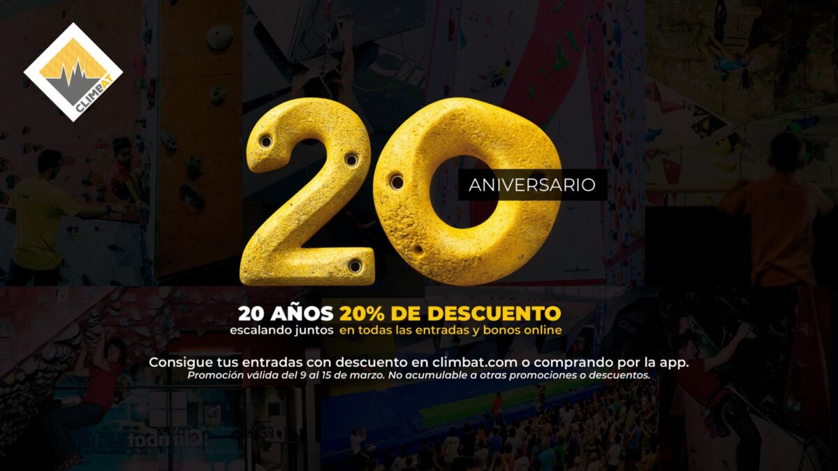 20 aniversario Climbat con 20% de descuento en entradas y bonos online de escalada