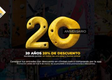 20 aniversario Climbat con 20% de descuento en entradas y bonos online de escalada