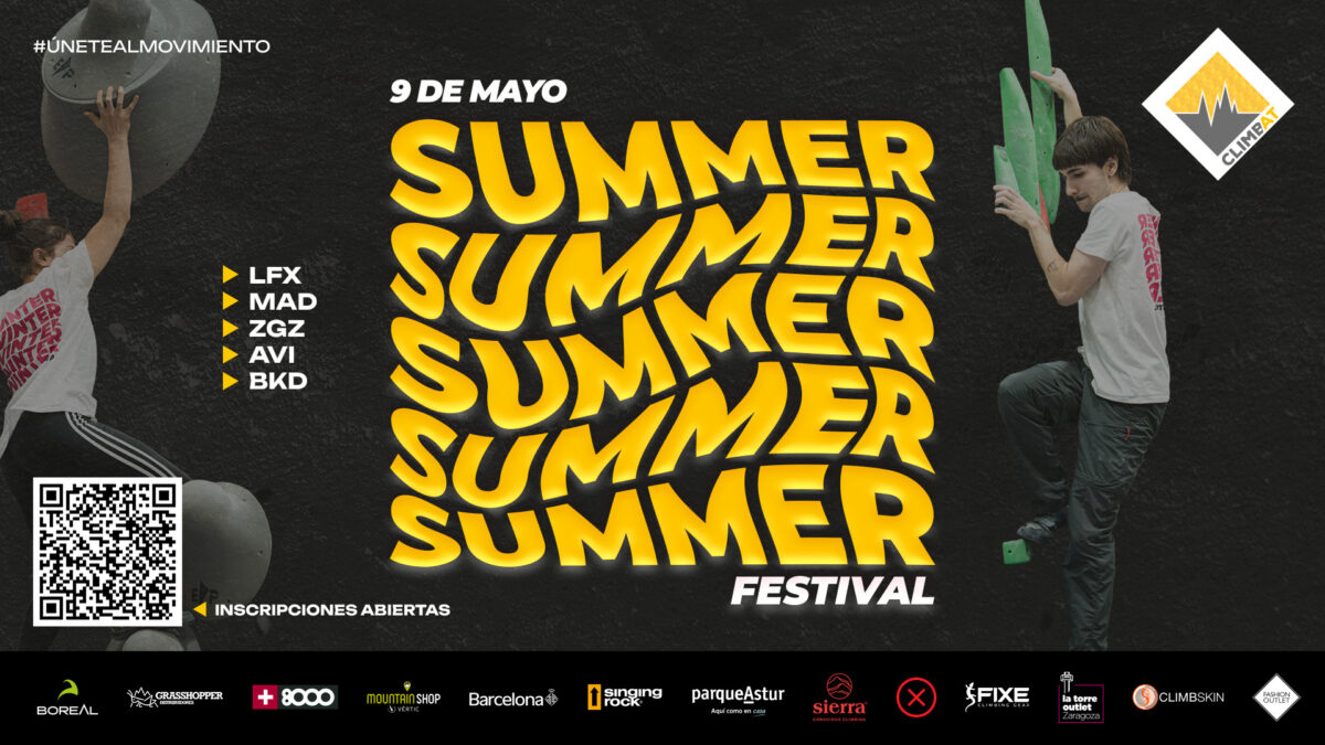 Cartel del Summer Festival 2026 con información del open de escalada del 9 de mayo.