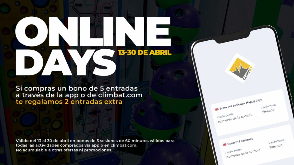 Promoción Online Days Climbat 2026 con bono de 5 sesiones online y 2 entradas extra en los rocódromos de la marca.