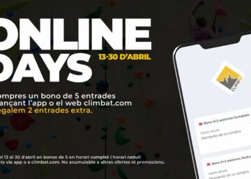 Promoció Online Days Climbat 2026 amb bono de 5 sessions online i 2 entrades extra als centres d’escalada indoor