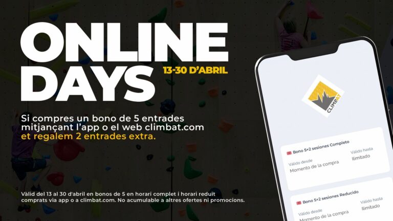 Promoció Online Days Climbat 2026 amb bono de 5 sessions online i 2 entrades extra als centres d’escalada indoor