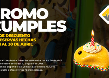 Promoción de cumpleaños Climbat con descuento y actividades personalizables