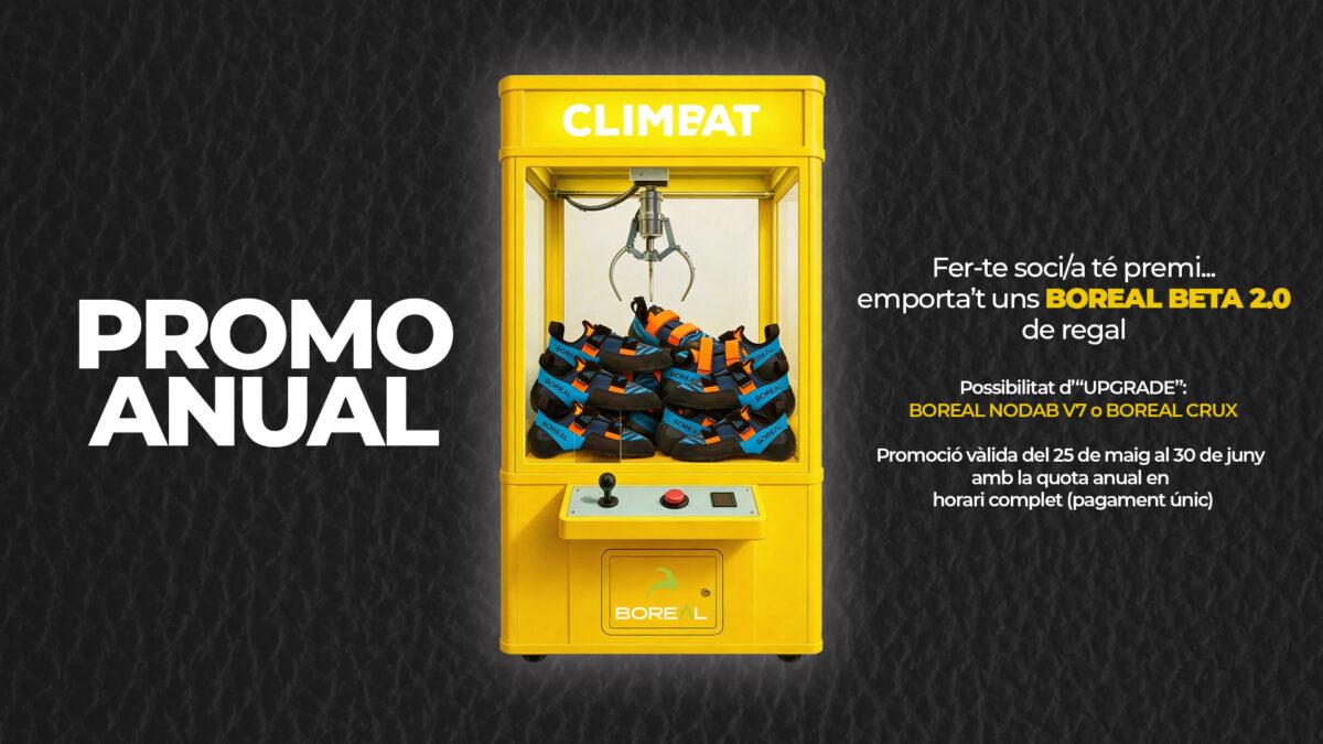 Promoció anual Climbat amb peus de gat Boreal Beta 2.0 de regal per fer-se soci/a del rocòdrom.