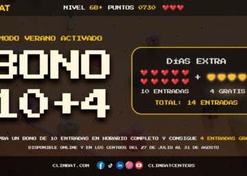 Promoción Bono 10+4 de Climbat con 4 entradas gratis durante el mes de agosto.
