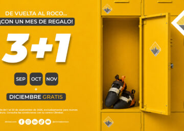 Taquillas amarillas de Climbat con pies de gato y la promoción 3+1: tres meses de cuota y diciembre gratis.